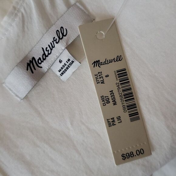 NEW * Madewell Women's Coquette Babydoll Deep-V Tie Front White Midi Dress 6 - Picture 10 of 11